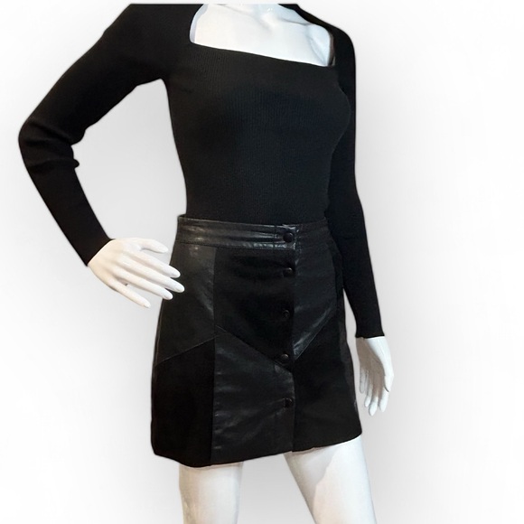 Faux Suede and Leather Patchwork Mini Skirt - Picture 5 of 10